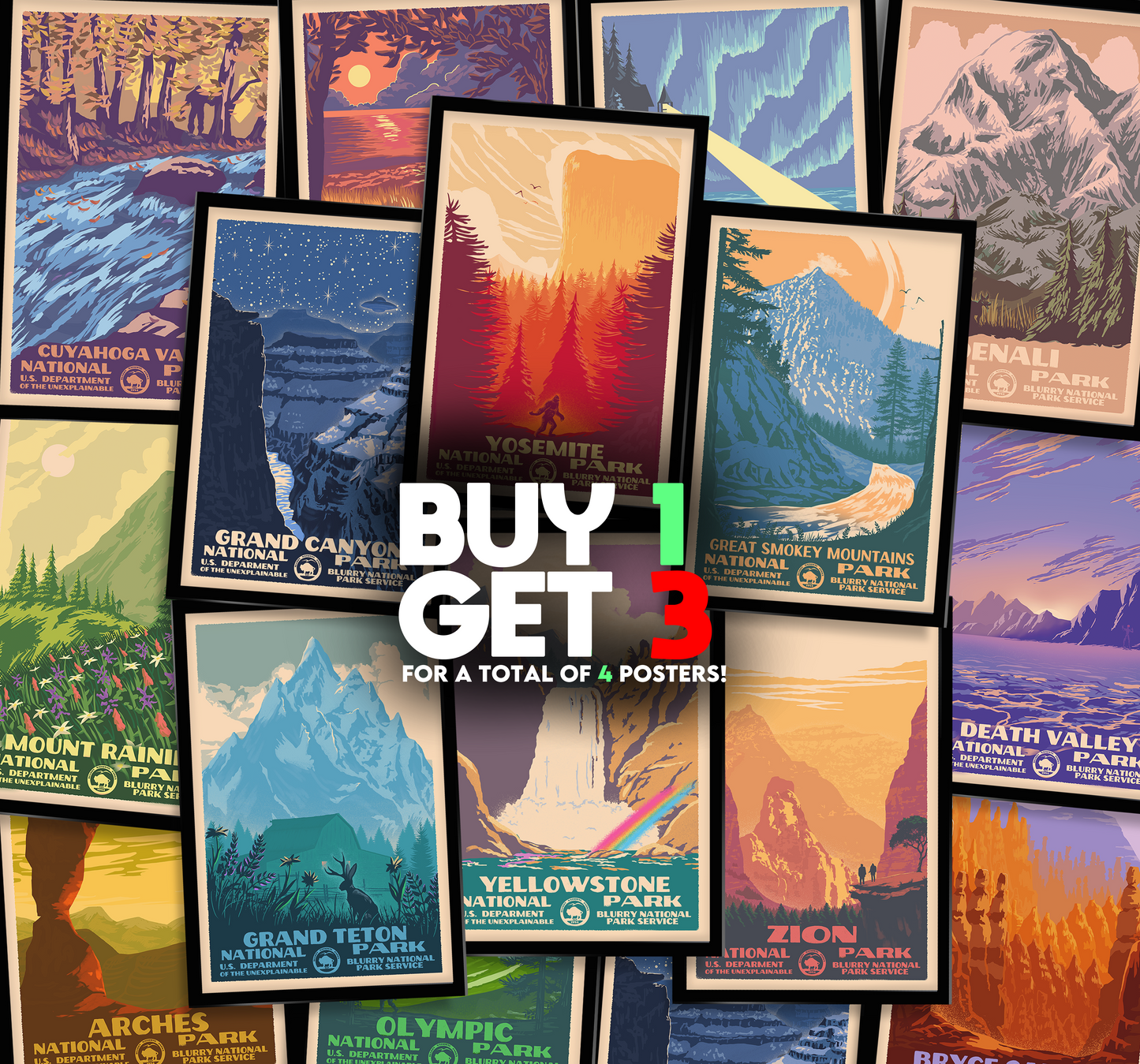 Buy 1 get 3 - Blurry National Parks Prints